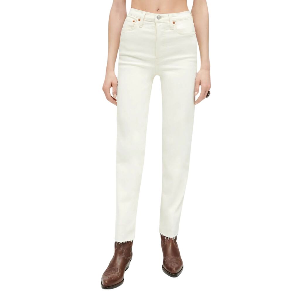 NWT RE/DONE 70s Stove Pipe Ankle Jeans Vintage White Sz 26